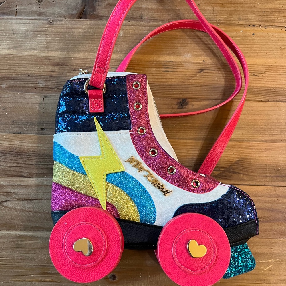 Betsey Johnson Glitter Roller Skate Bag - Pink and Blue